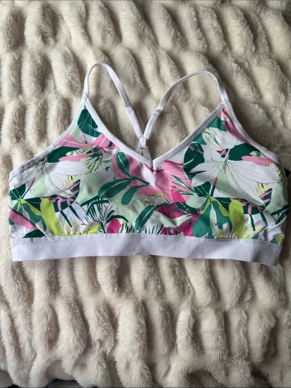 NWT Athletic Works White Tropical Print Sports Bra Size XL (16-18)